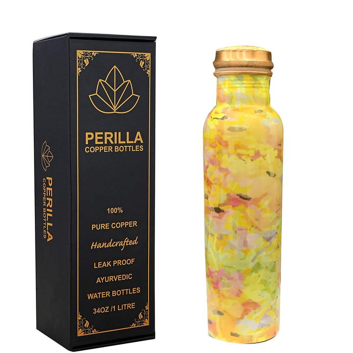 Copper Bottle 1L Yellow Printed Water Bottle With Leak Proof 1000 ml X909414
