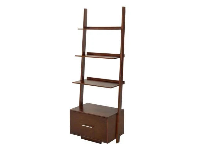 Espresso Finish Ladder Bookcase with File Drawer Y675929