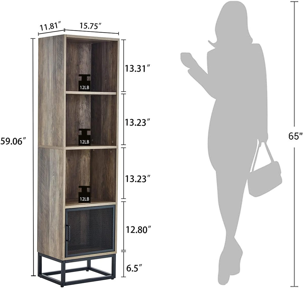 Grey 4-Tier Wood Bookcase with 4 Display Cases N812014