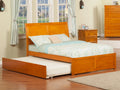 Caramel Wood Sleigh Platform Bed with Footboard and Twin Trundle V30553