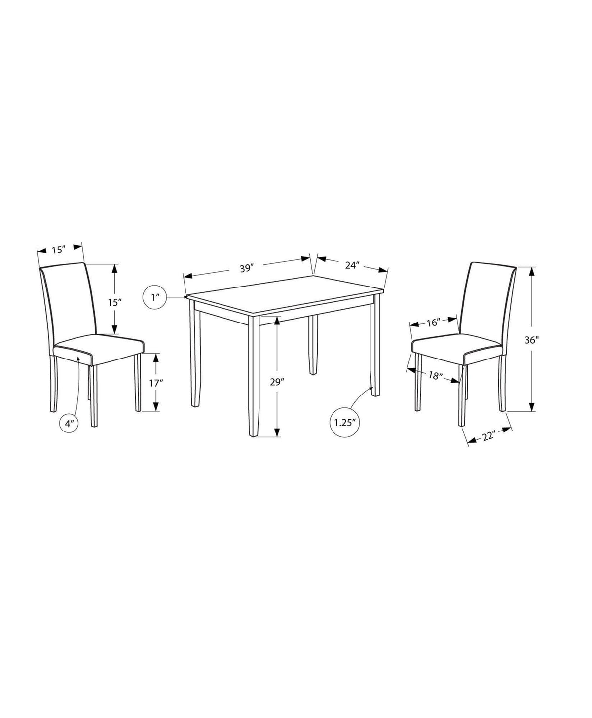3pcs Solid Wood Dining Set N762935