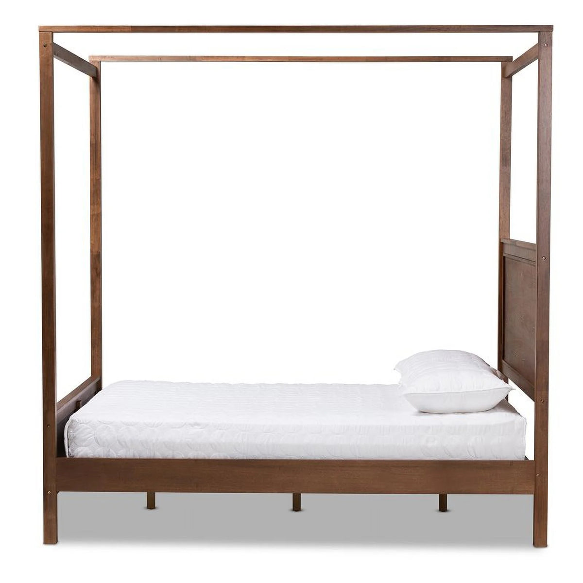 Queen Size Walnut Finished Wood Canopy Bed S217