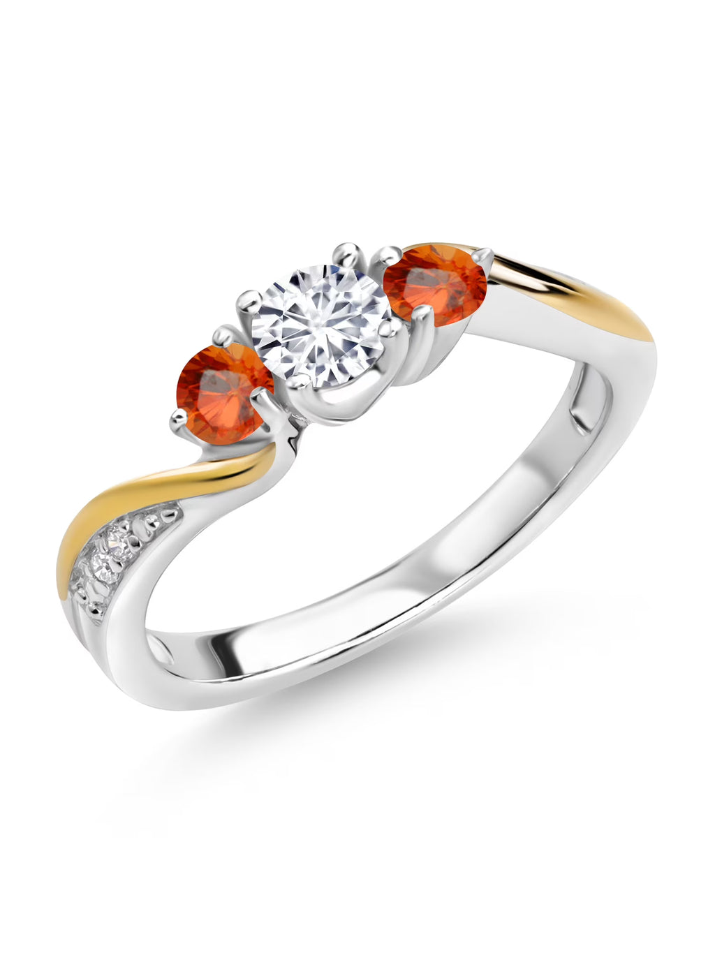 925 Sterling Silver 10K Yellow Gold White Lab Grown Diamond 3 Stone Engagement Ring O326731