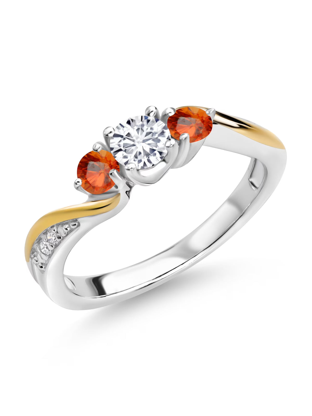 925 Sterling Silver 10K Yellow Gold White Lab Grown Diamond 3 Stone Engagement Ring O326731