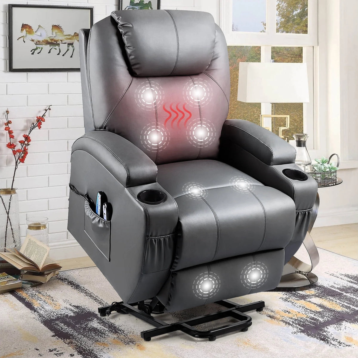 Black Faux Leather Power Lift Recliner I511