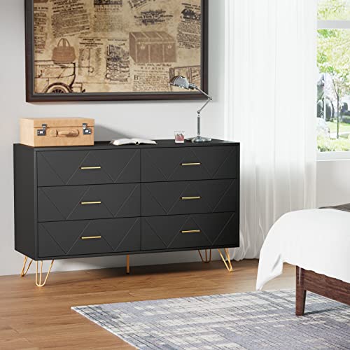 White 6 Drawer Dresser with Metal Handles N690822