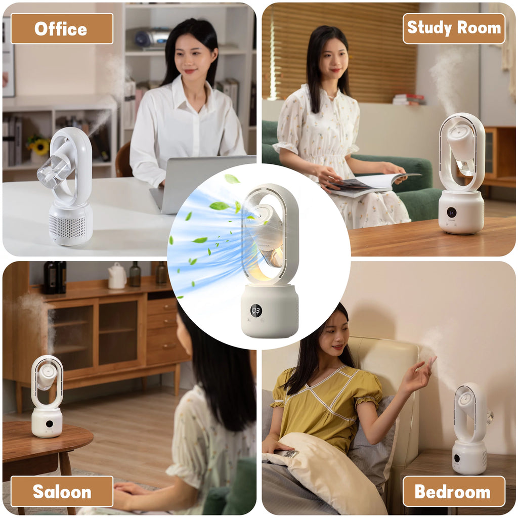 White 3 Speeds Bladeless Tower Fan with Humidifier M70344
