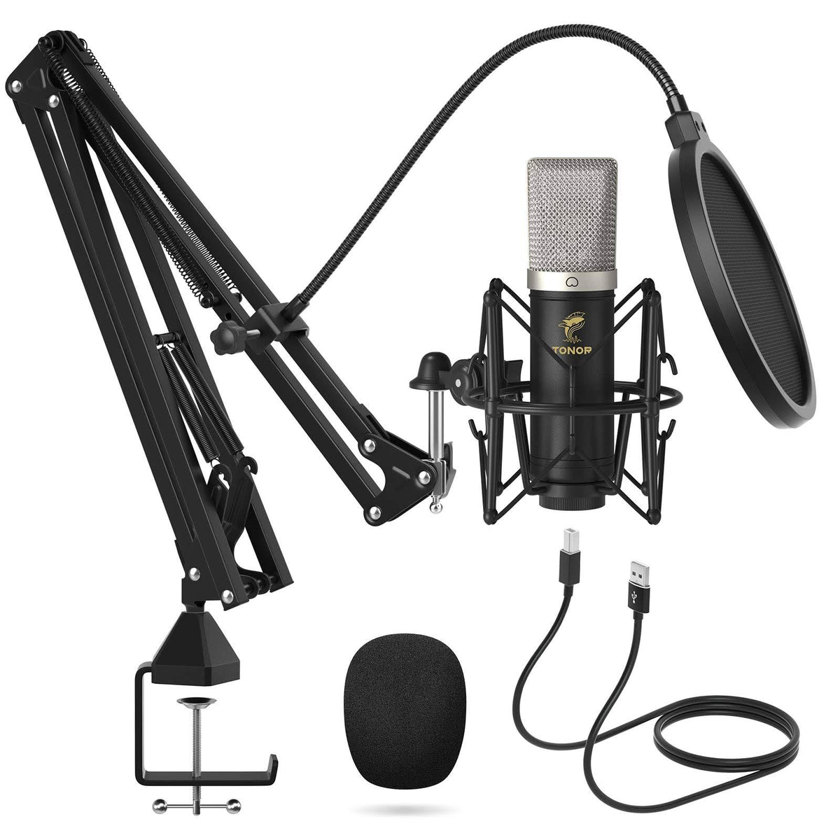 Condenser Microphone 192kHz/24Bit USB Cardioid Computer Mic Kit with Boom Arm Spider Shock Mount B214089