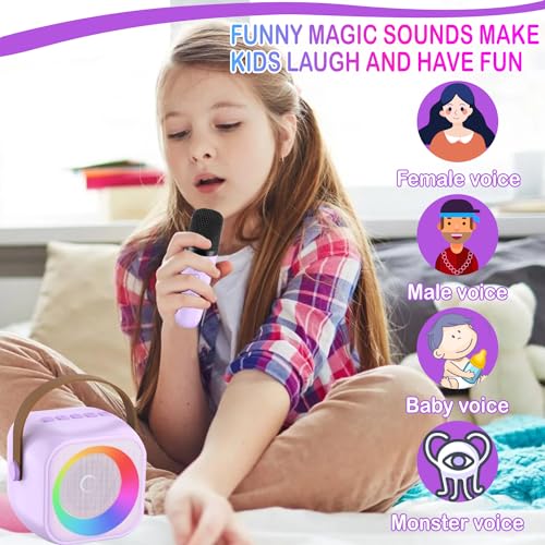 Mini Karaoke Machine with 2 Wireless Microphone & LED Lights T491