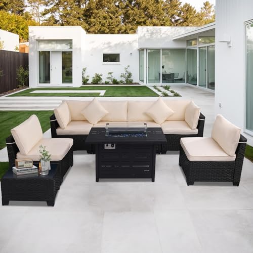 7 Pieces Patio Furniture Set with Cushions and Glass Coffee Table E569233