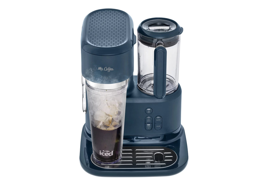 Navy Blue Single Serve Coffee Maker and Blender with Reusable Tumblers and Coffee Filter K2011
