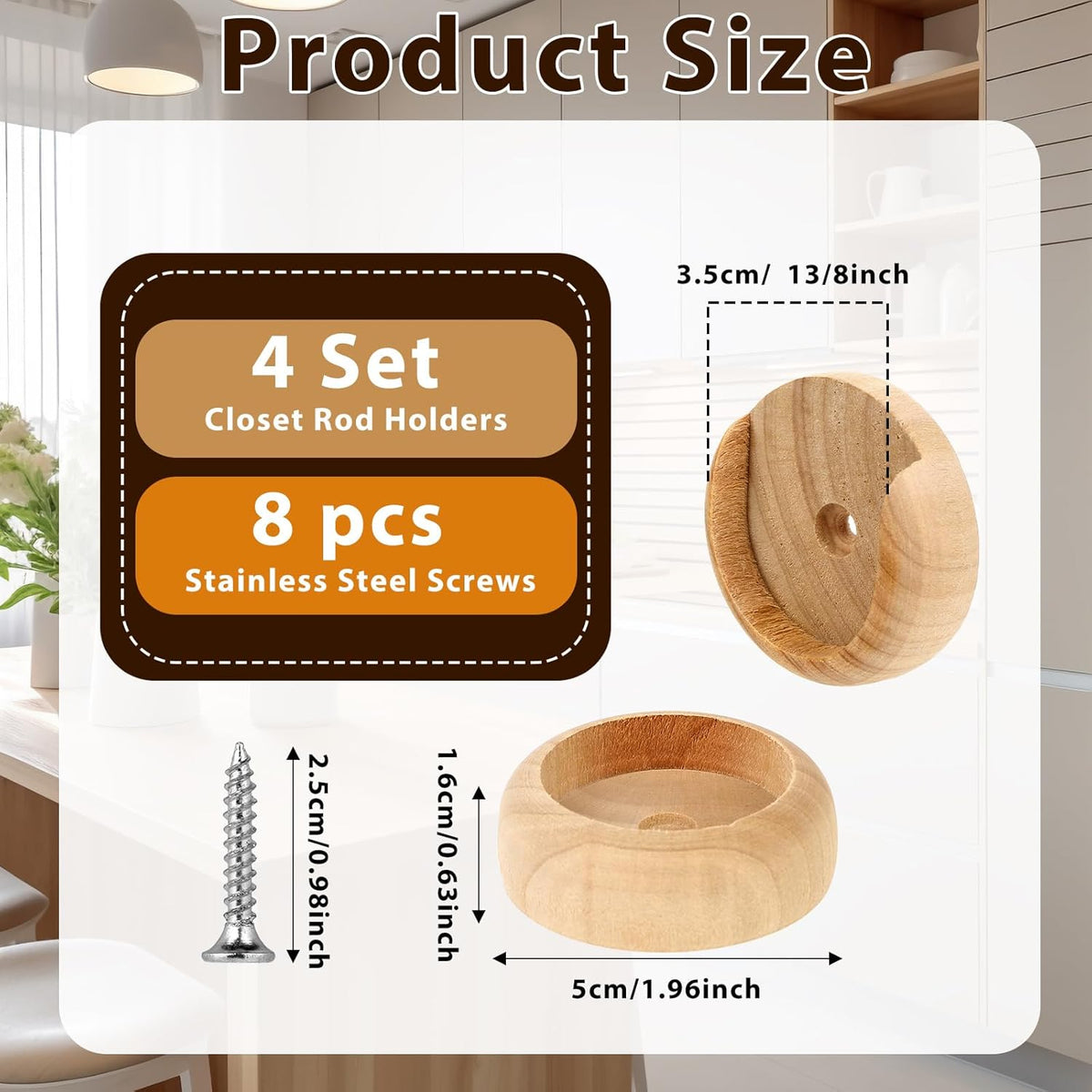 4 Sets Solid Wooden Closet Rod Holders with Screws E746354