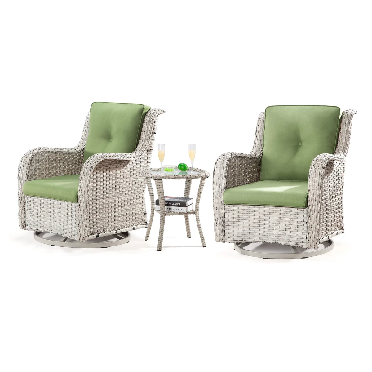 Outdoor Swivel Rocker Wicker Patio Chairs Set of 2 with Table, Blue J633778