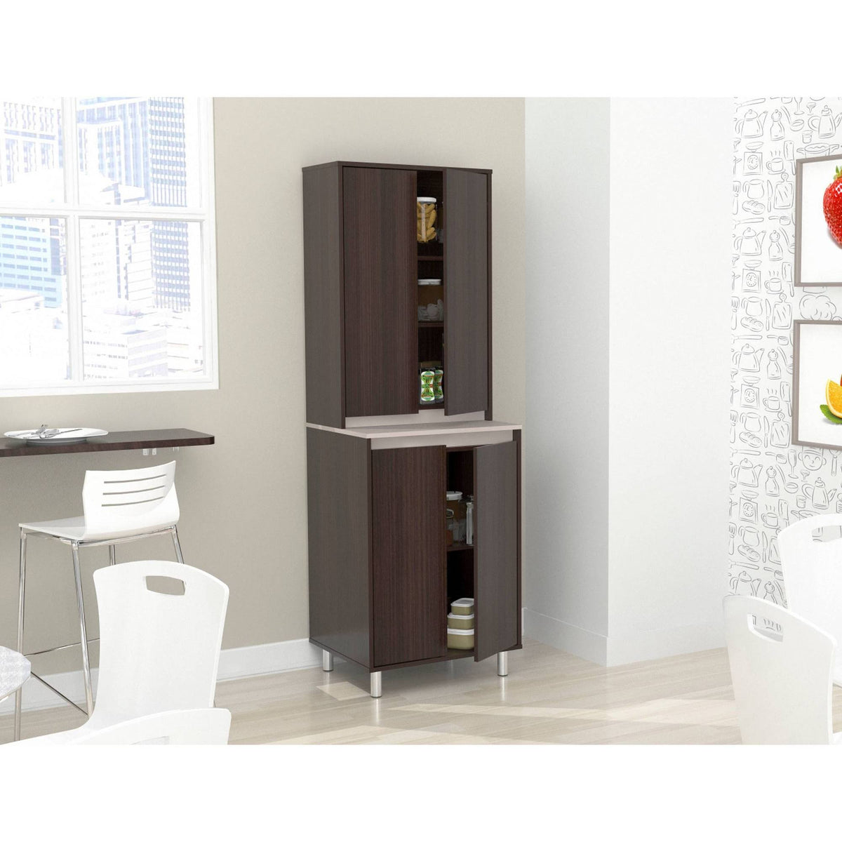 Espresso and Amber Grey 4-Door Cabinet E34732