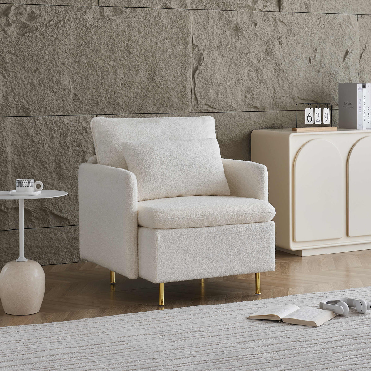 Ivory Sherpa Upholstered Accent Chair X925953