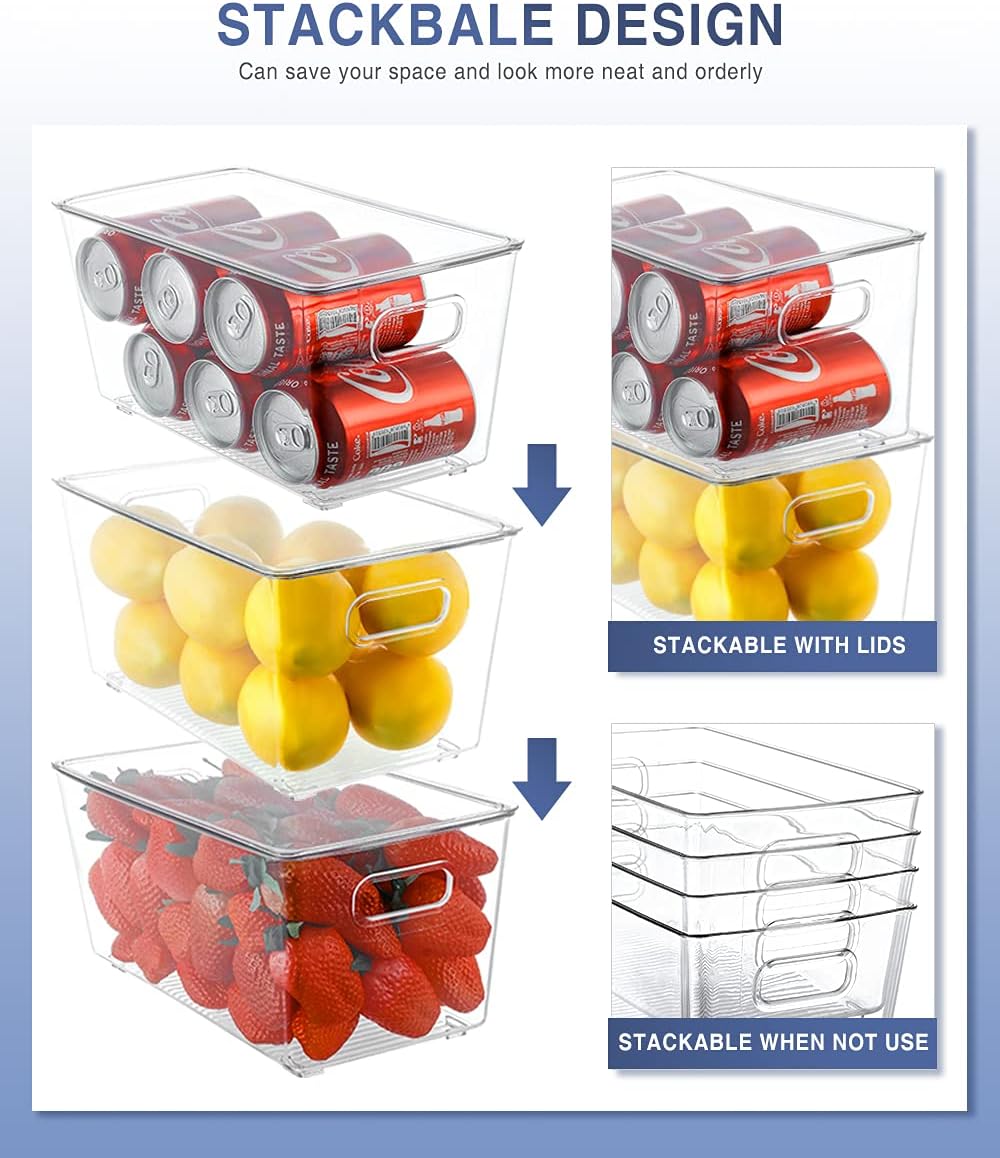 9 Pack Stackable Clear Refrigerator Organizer Bins with Lids D5168