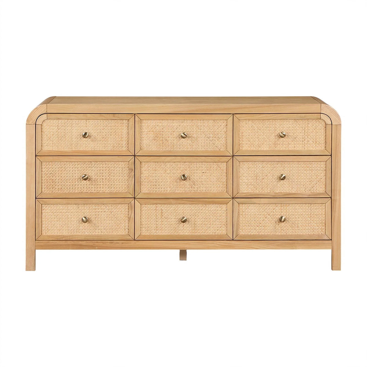 Brown 9-Drawer Rattan Wood Dresser C9249