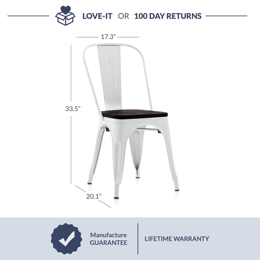 Gray Set of 4 Metal Wood Dining Chairs V2845