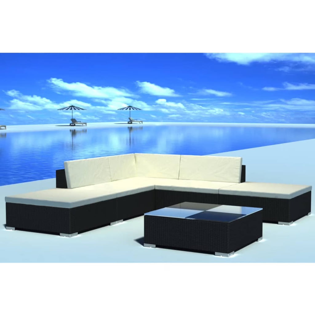 6 Piece Poly Rattan Patio Set with Cushions G507353