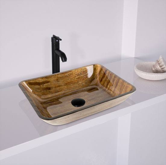 Amber Sunset Glass Rectangular Vessel Bathroom Sink K74886