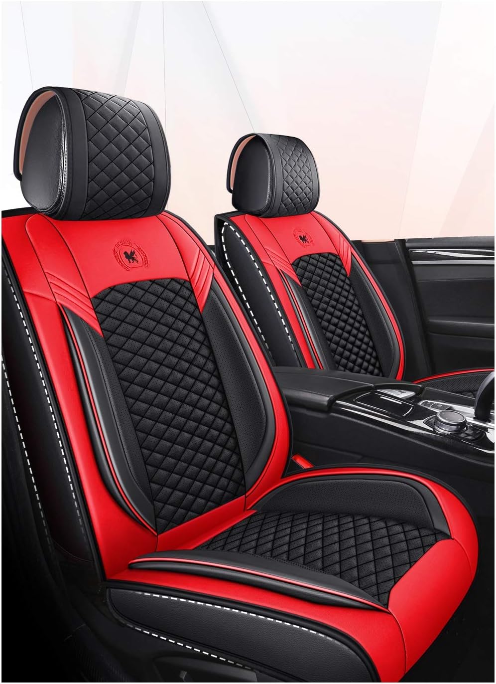 Leather Car Seat Covers 5 Seats Full Set Black Pink Y537761