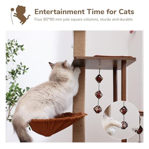 Brown Wood Cat Tree with Scratching Post W960432