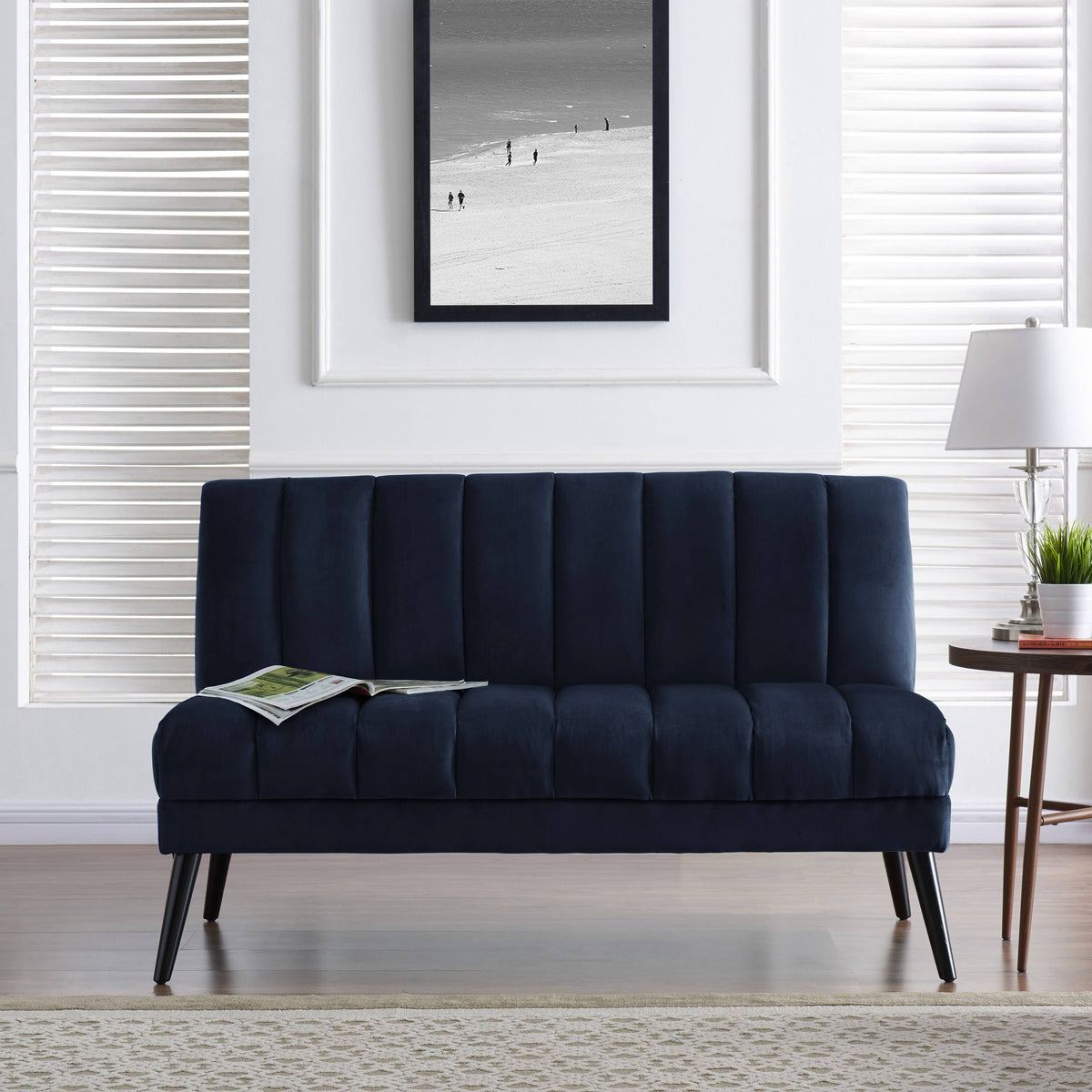 Navy Blue Velvet Armless Loveseat K60952