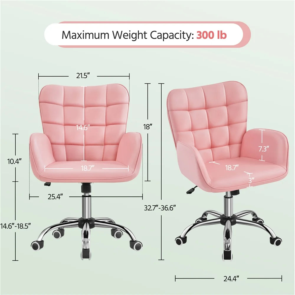 Pink Faux Leather Office Chair with Padded Armrests R6774