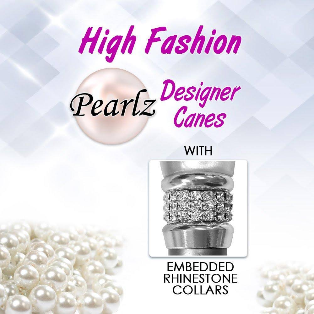 White Pearlz Rhinestone Collar Black Swirl Adjustable Folding Cane C8029