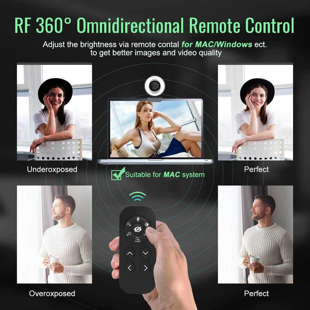 1080P 60FPS USB Webcam with Microphone and Ring Light Y692