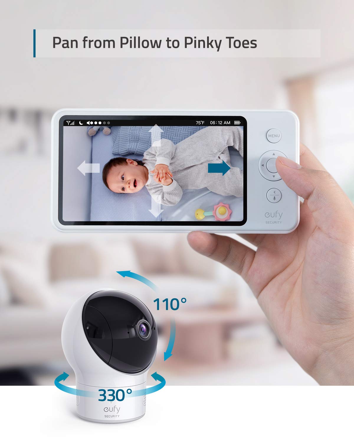 Video Baby Monitor with Camera and Audio, 2-Cam Kit, 720p HD, 5 Display, 110° Wide-Angle Lens, Night Vision W70667