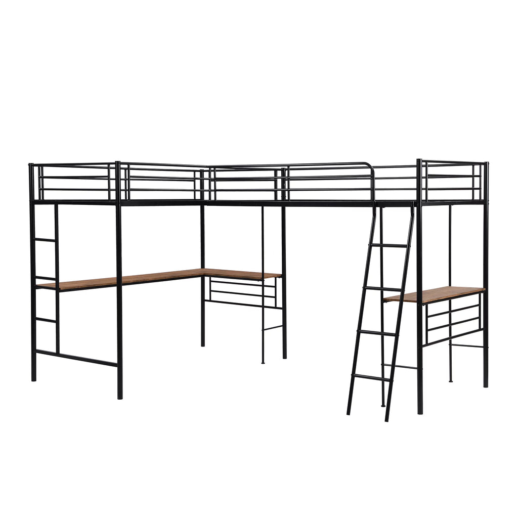 Twin Metal Loft Bed with Desk and Ladders R782