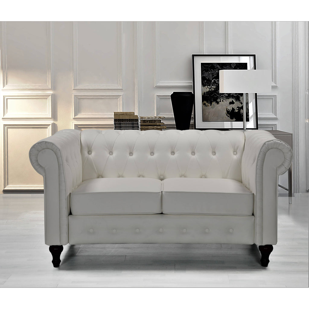 Cream/White Chesterfield Loveseat F440229
