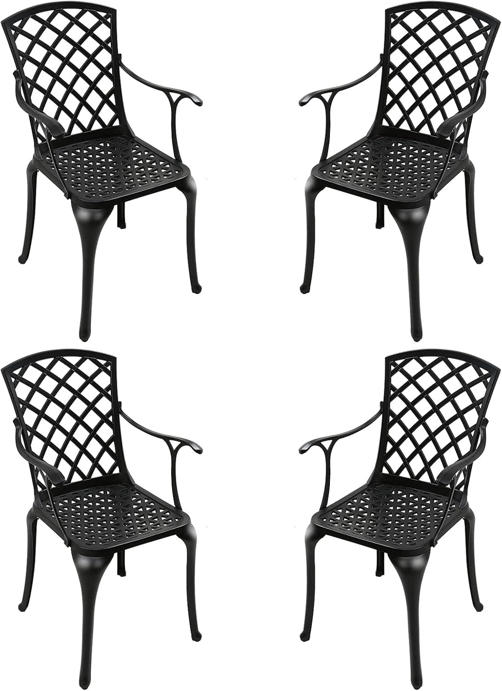Black Cast Aluminum Outdoor Dining Arm Chairs, Set of 4 Y3555