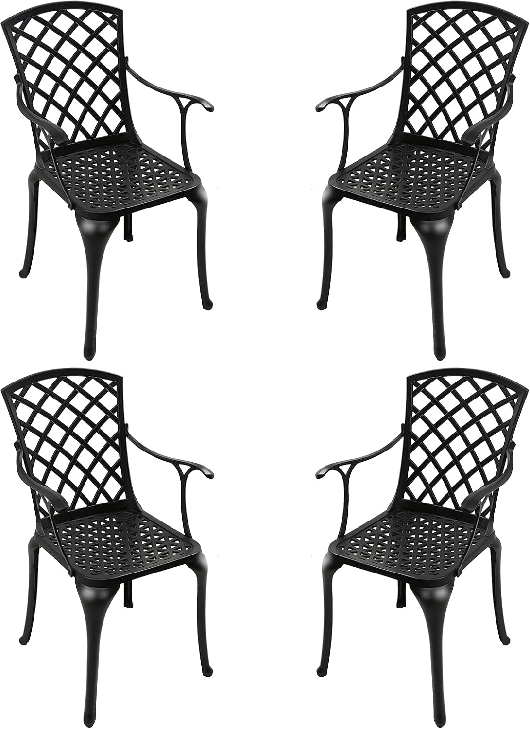 Black Cast Aluminum Outdoor Dining Arm Chairs, Set of 4 Y3555