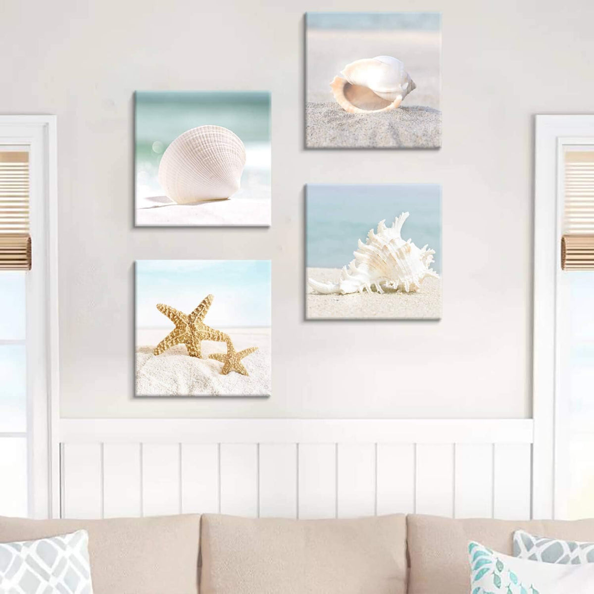 Starfish & Seashells Canvas Wall Art, 4 Pcs, Multi-Sized E231686