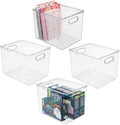 White 4 Pack Stackable Plastic Storage Organizer Bin Basket with Handle I4099