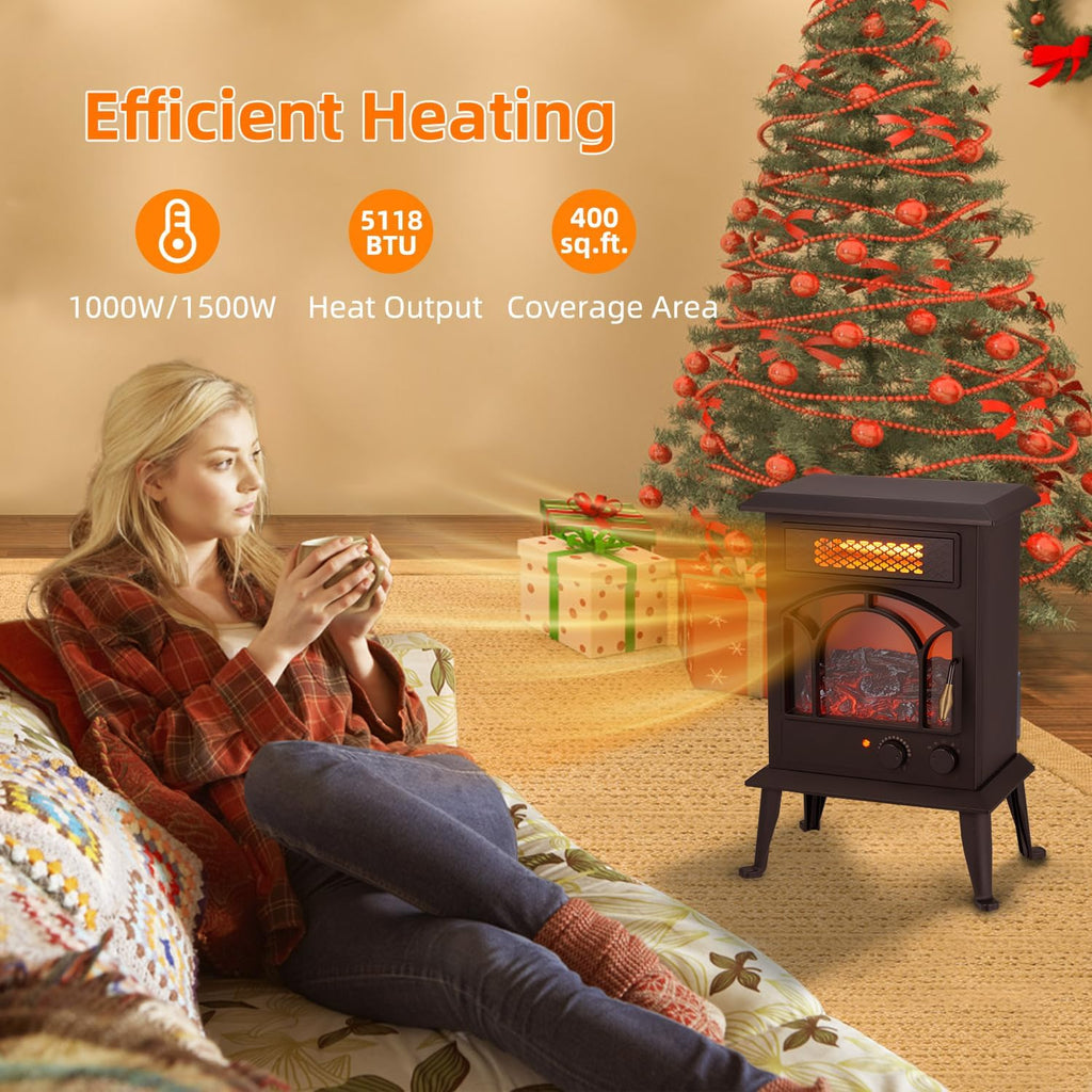 1500W Portable Infrared Electric Fireplace Heater with Realistic Flame Effects O7117