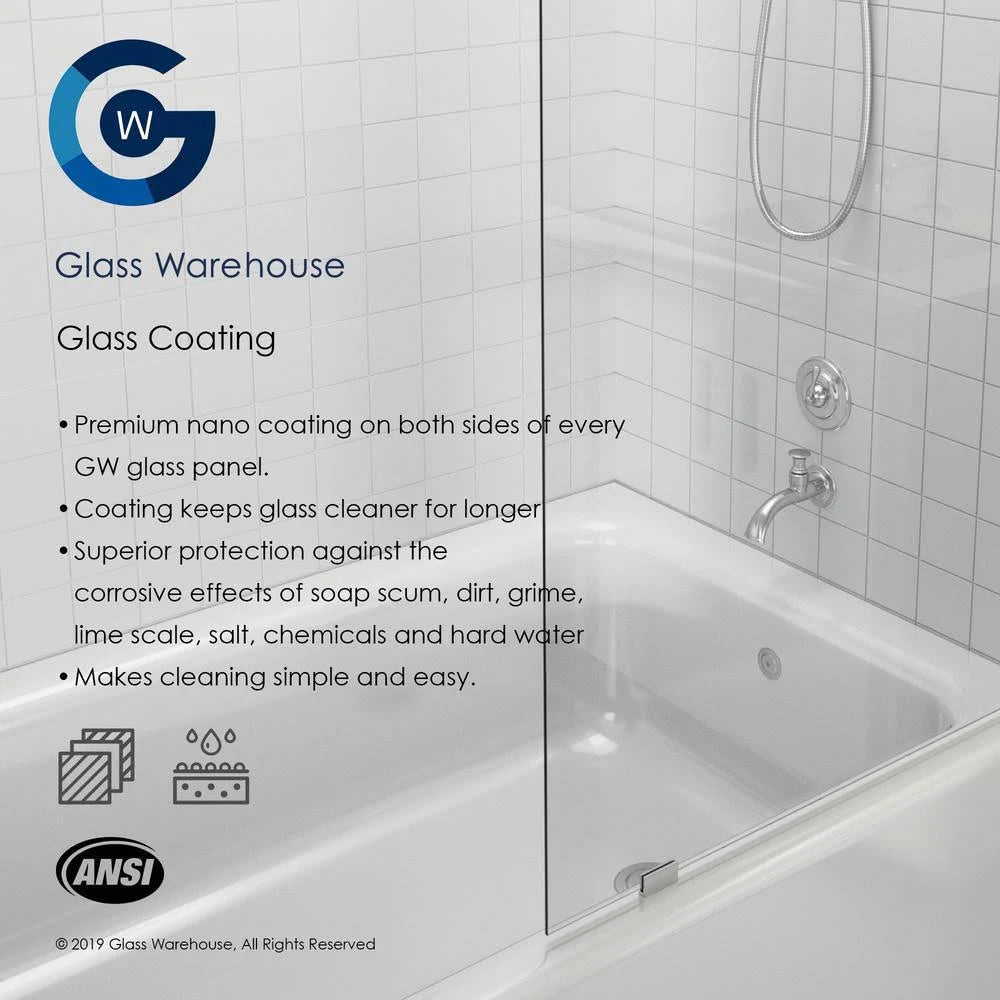 Frameless Wall Hinged Bathtub Door in Polished Brass G202