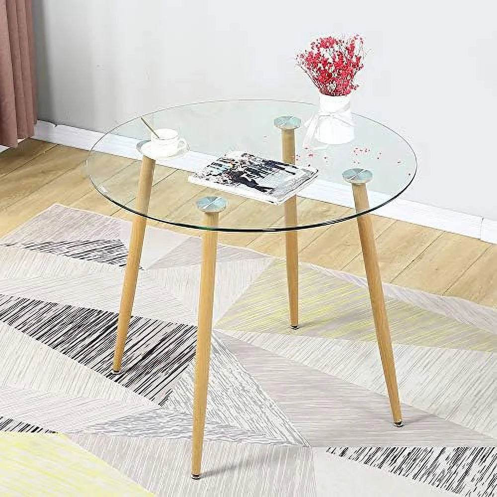 5 Pieces Round Glass Dining Table Set with Fabric Chairs T2169