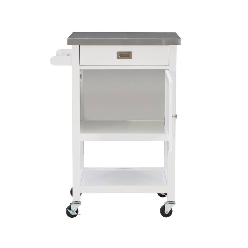 White Wood and Stainless Steel Kitchen Cart S436