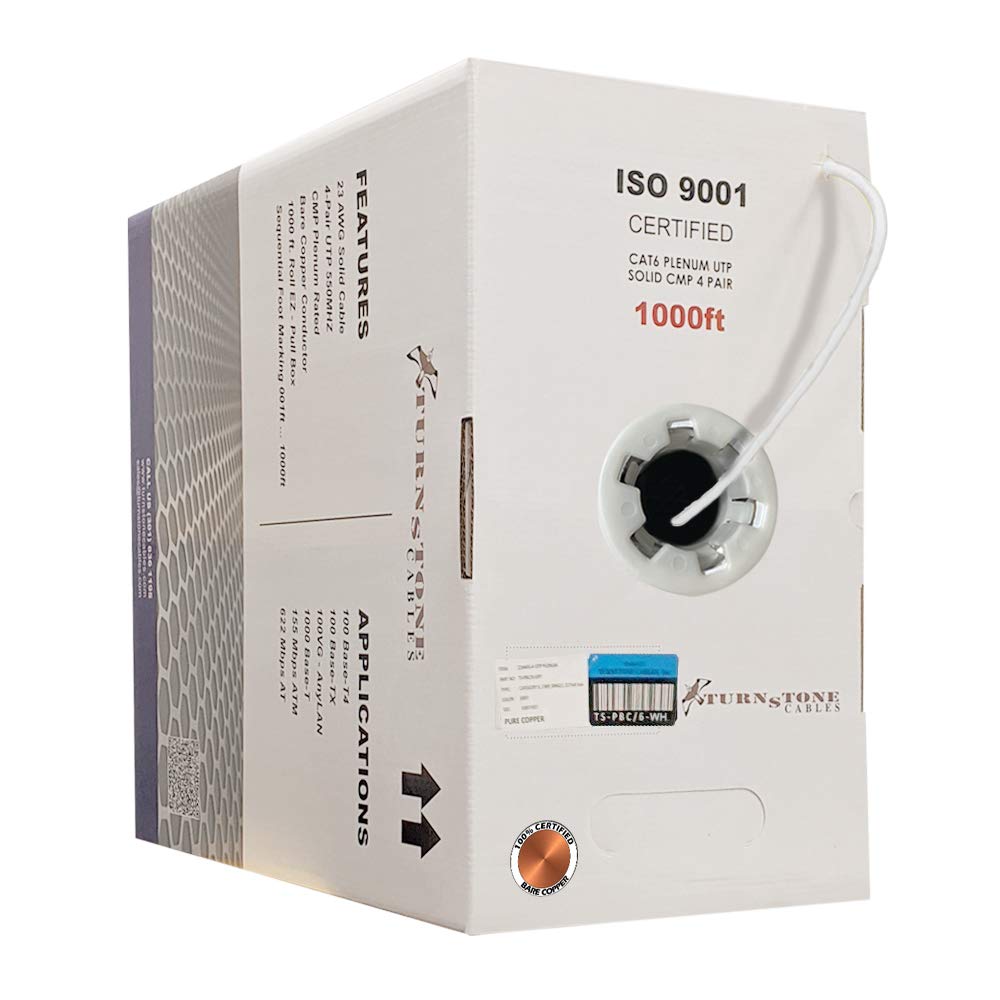 Cat6 Plenum 1000ft 23AWG Bare Copper UTP Bulk Ethernet Cable T52176