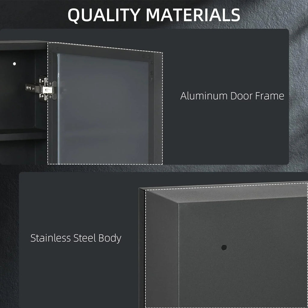 Black Stainless Steel Wall-Mounted Medicine Cabinet with Mirror O78137