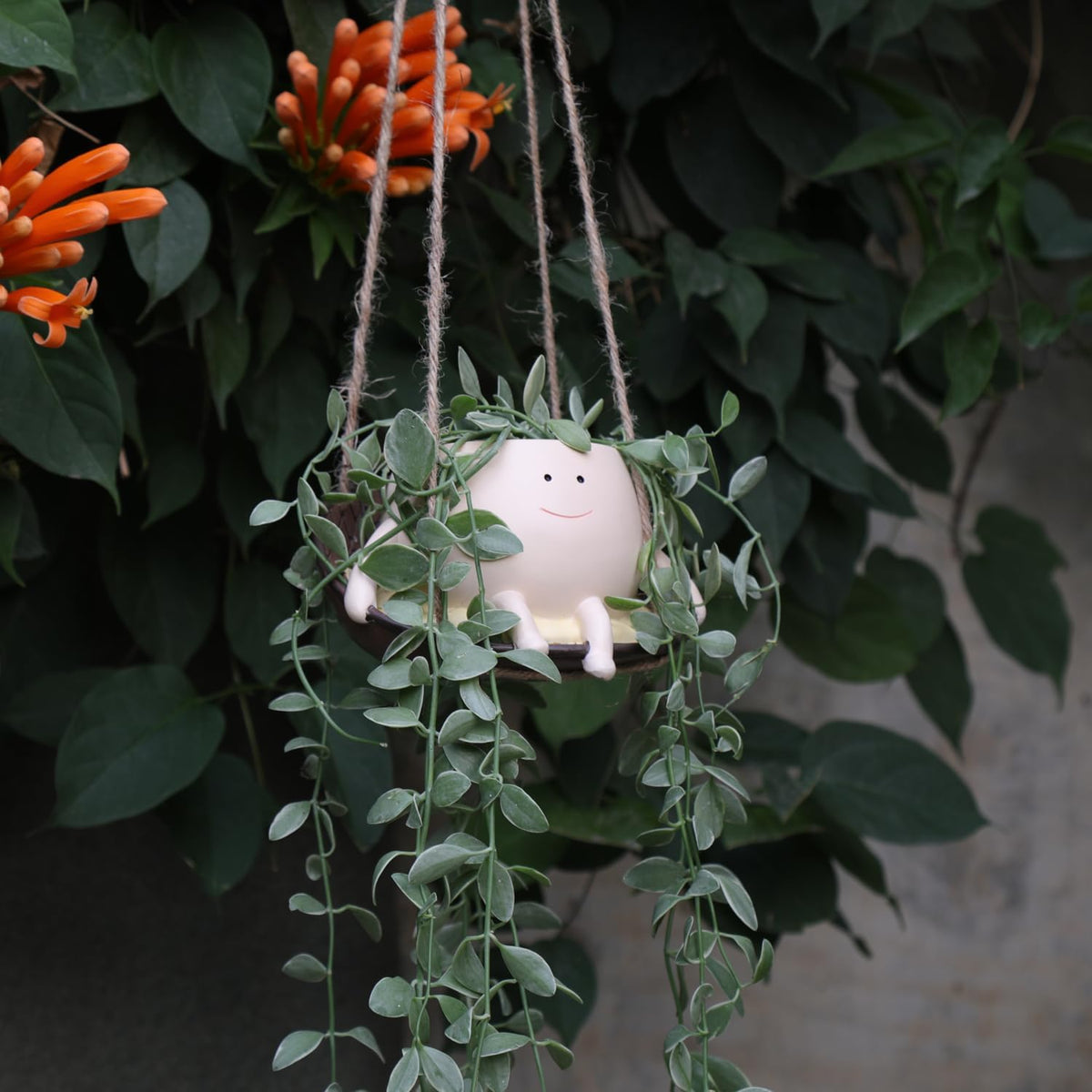 Hanging Swing Chair Planter Pot Smile Face Plant Pot for Indoor Outdoor Plants Cute Head Flower Pots K769370