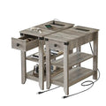 Set of 2 Narrow Side Table with Charging Station and Storage Drawer Rustic Grey F64988