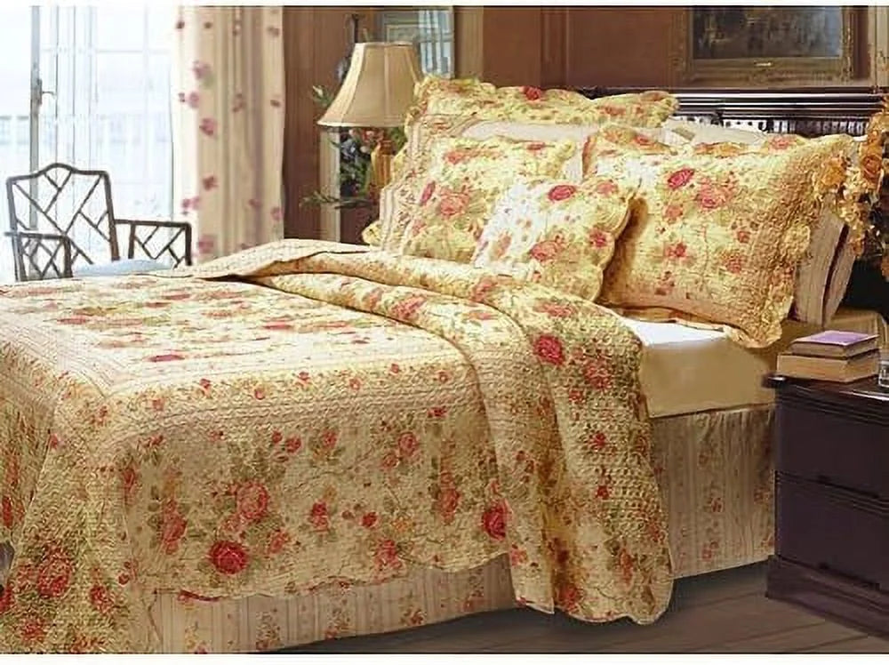 Queen Rose Bedding Quilt Set S49267