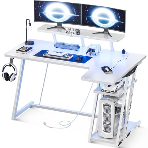 Black 55 Inch L Shaped Gaming Desk with LED Lights B42601