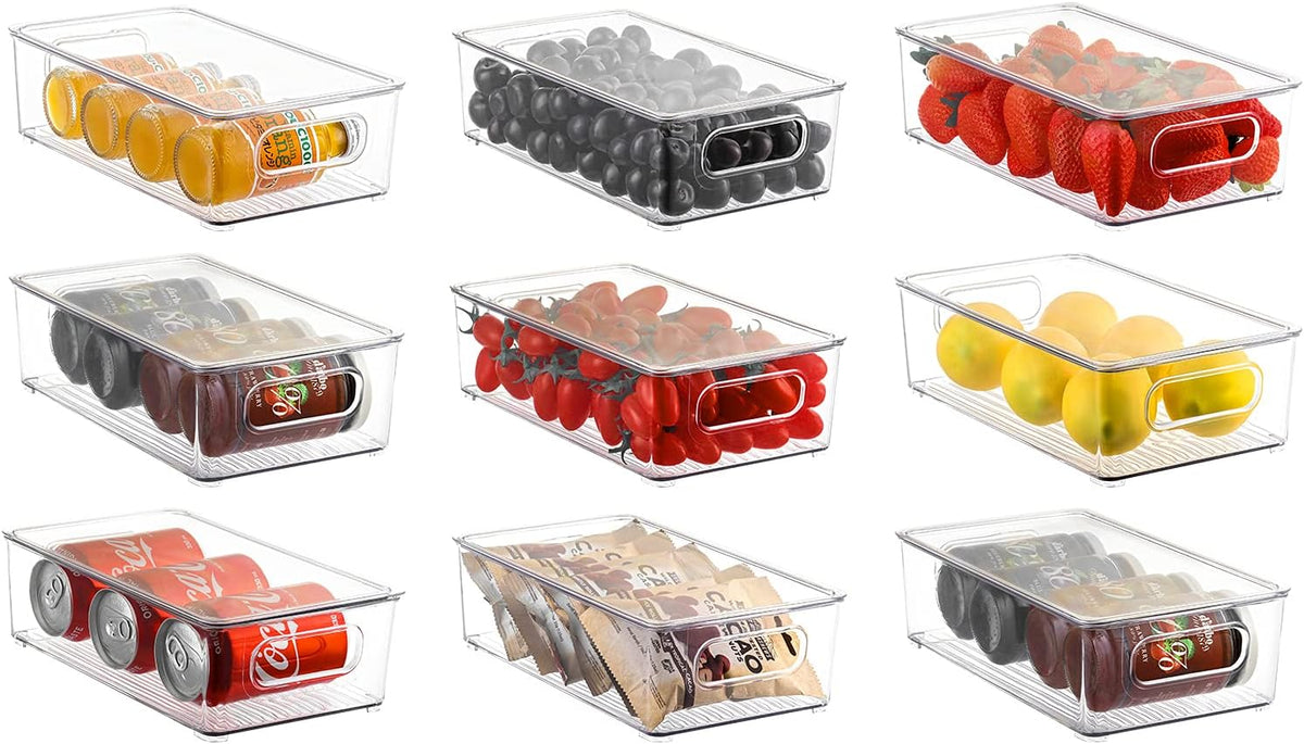 9 Pack Stackable Clear Refrigerator Organizer Bins with Lids D5168