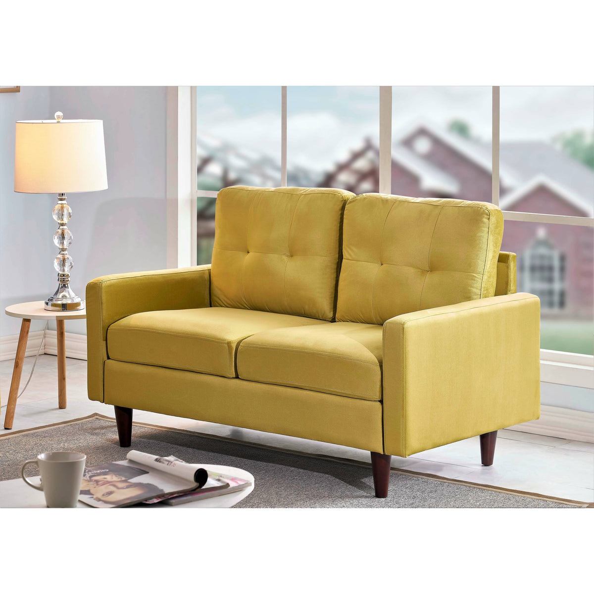 Yellow Velvet 2 Seater Loveseat T42866