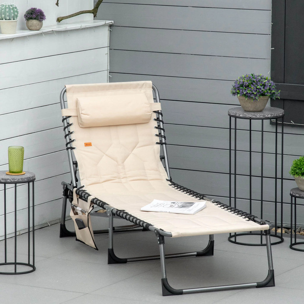 Beige Folding Padded Chaise Lounge Chair with 5-Position Adjustable Backrest Z471